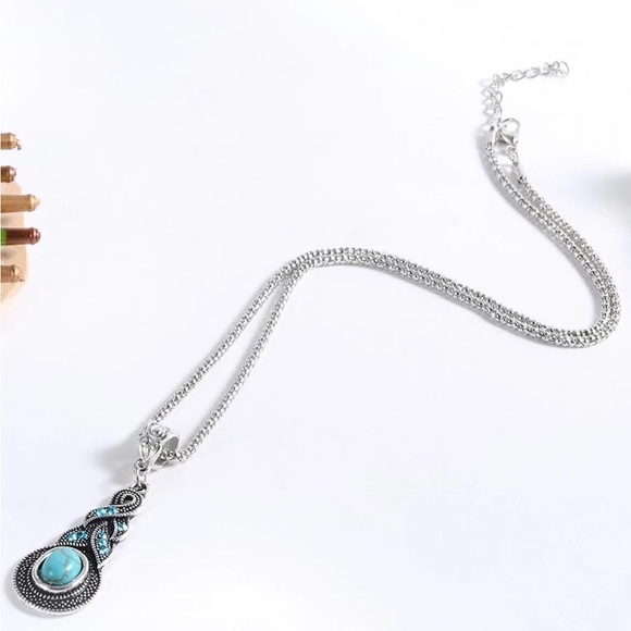 ‼️3/$30 Boho Turquoise Blue CZ Silver Necklace - Picture 2 of 5